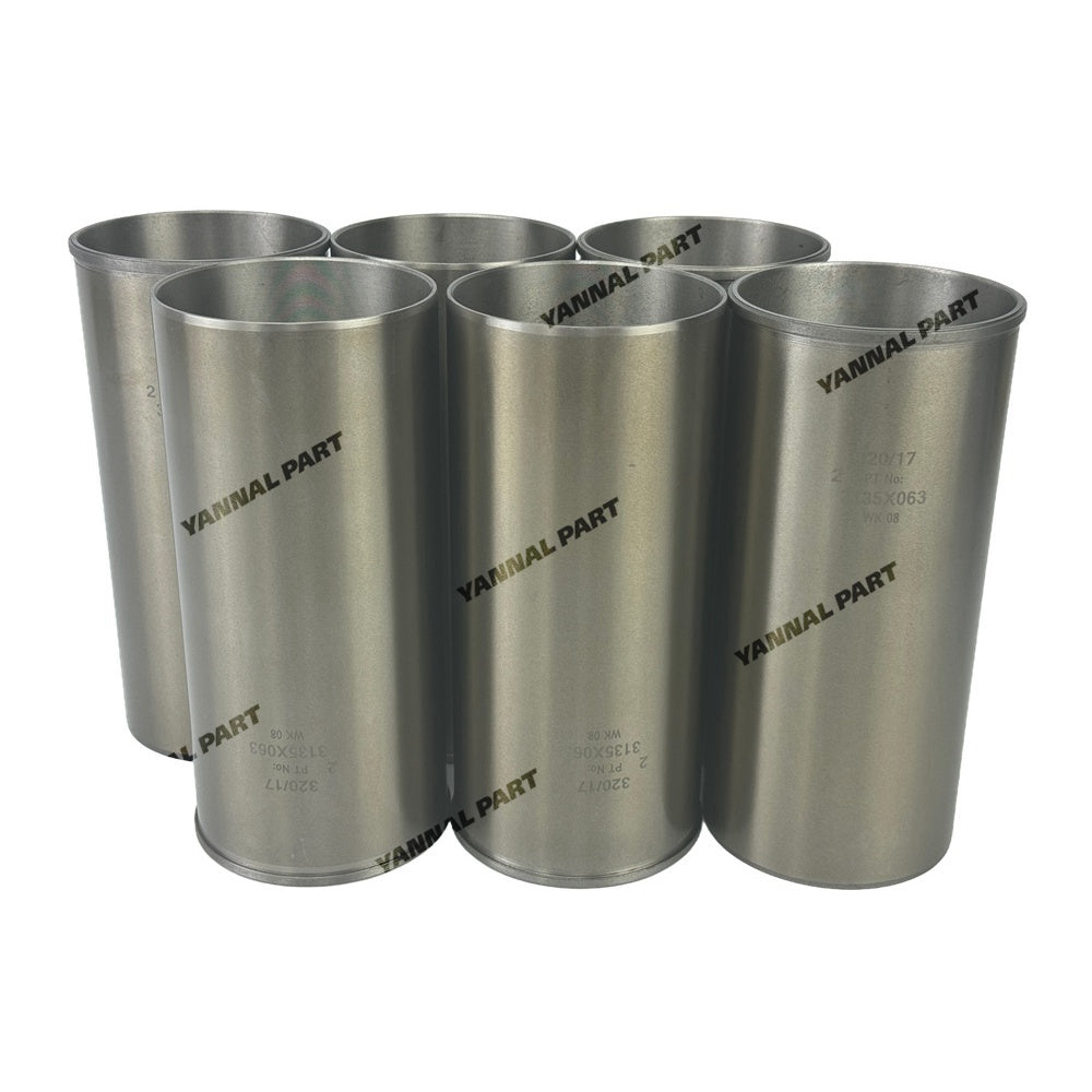 6 PCS Cylinder Liner 3135X063 Fit For Perkins 1006E-6TW Engine