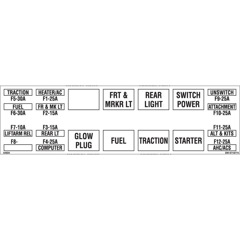 Part No. 6718774 Relay Fuse Decal Fit For Bobcat