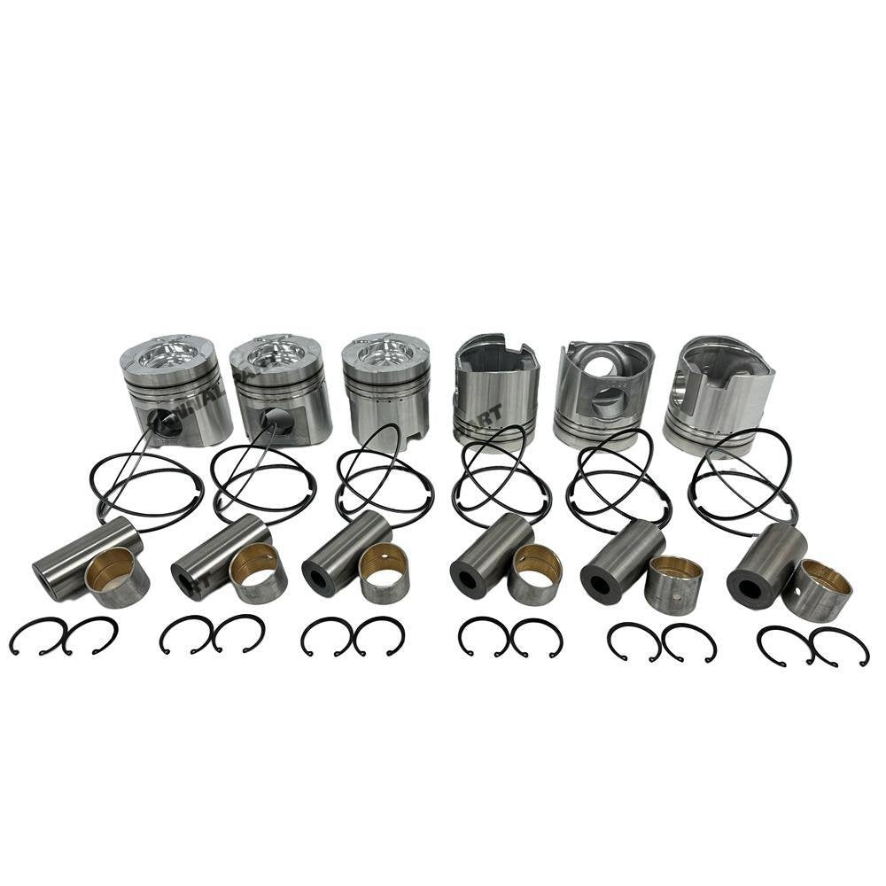 6x Piston Kit With Rings Set For Komatsu 6D125 Engine Parts