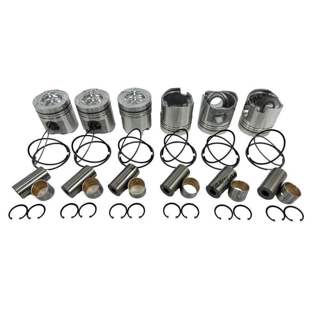 6x Piston Kit With Rings Set For Komatsu 6D125 Engine Parts