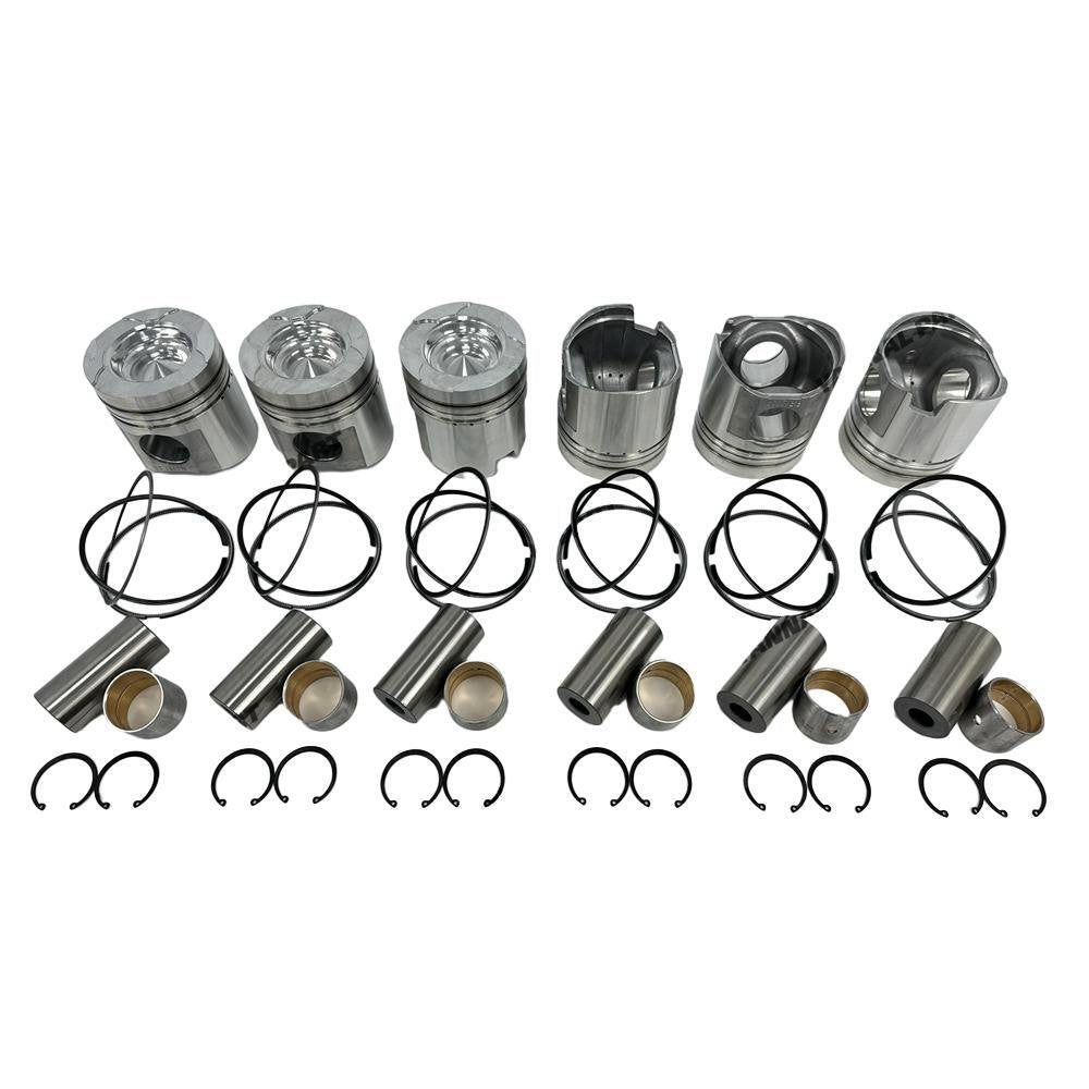 6x Piston Kit With Rings Set For Komatsu 6D125 Engine Parts