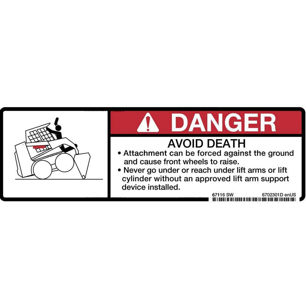 Part No. 6702301 Lift Arm Danger Decal for Loaders