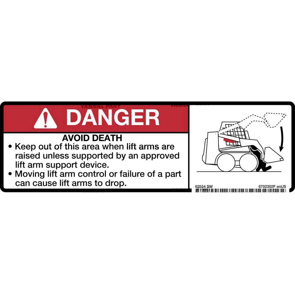 Part No. 6702302 Lift Arm Danger Decal for Loaders