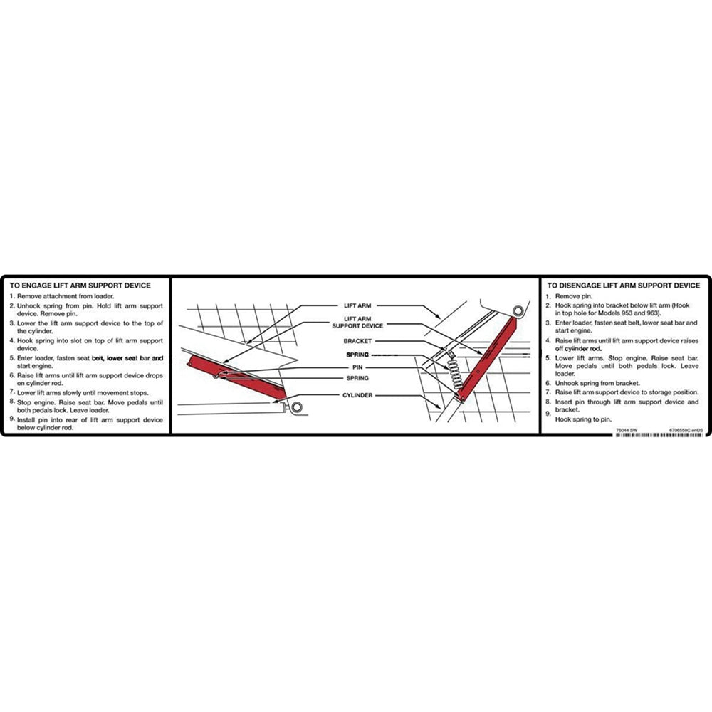 Part No. 6706558 Lift Arm Support Decal Fit For Bobcat