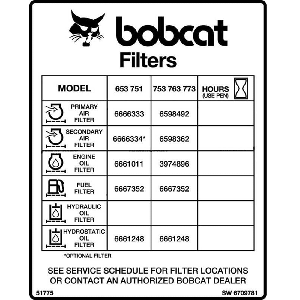 Part No. 6709781 Filter Decal Fit For Bobcat