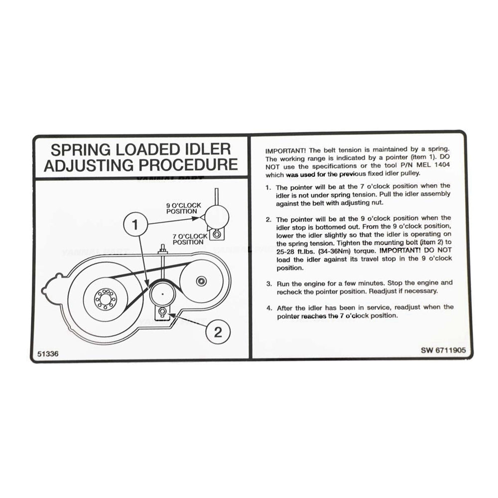 Part No. 6711905 Belt Tension Decal for Loaders