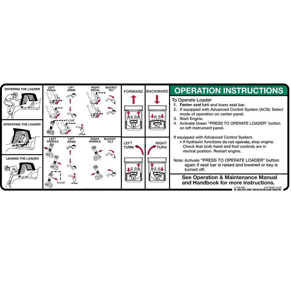 Part No. 6727926 Operation Decal Fit For Bobcat