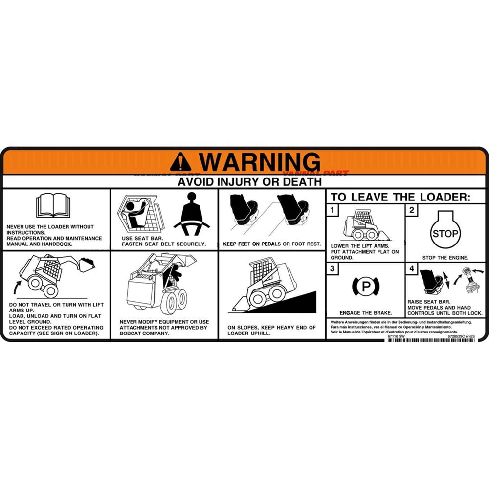 Part No. 6728539 Warning Decal Fit For Bobcat