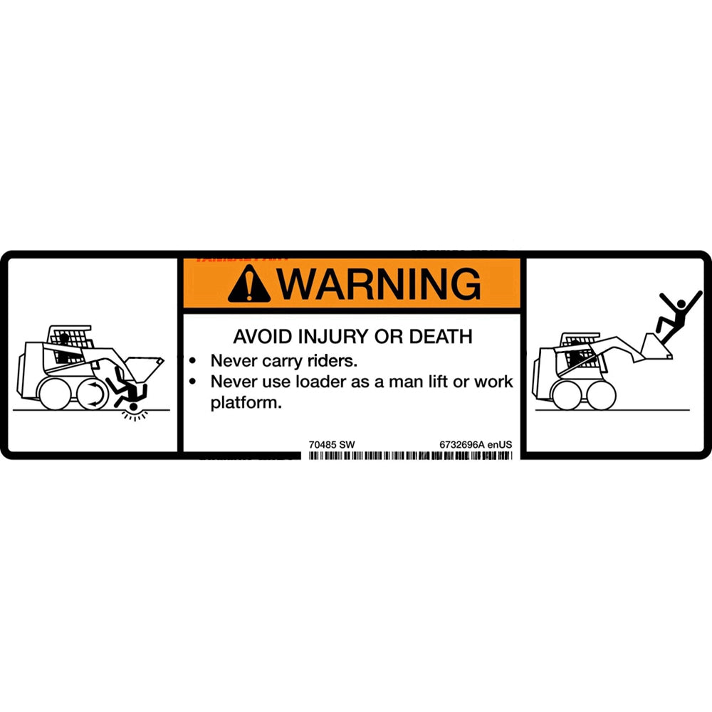 Part No. 6732696 Never Carry Riders Warning Decal for Skid Steer Loaders