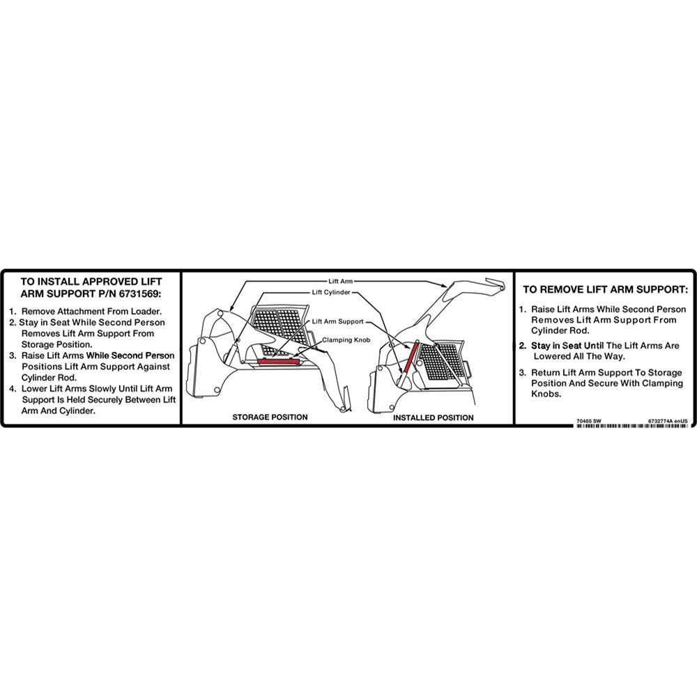 Part No. 6732774 Lift Arm Support Decal Fit For Bobcat