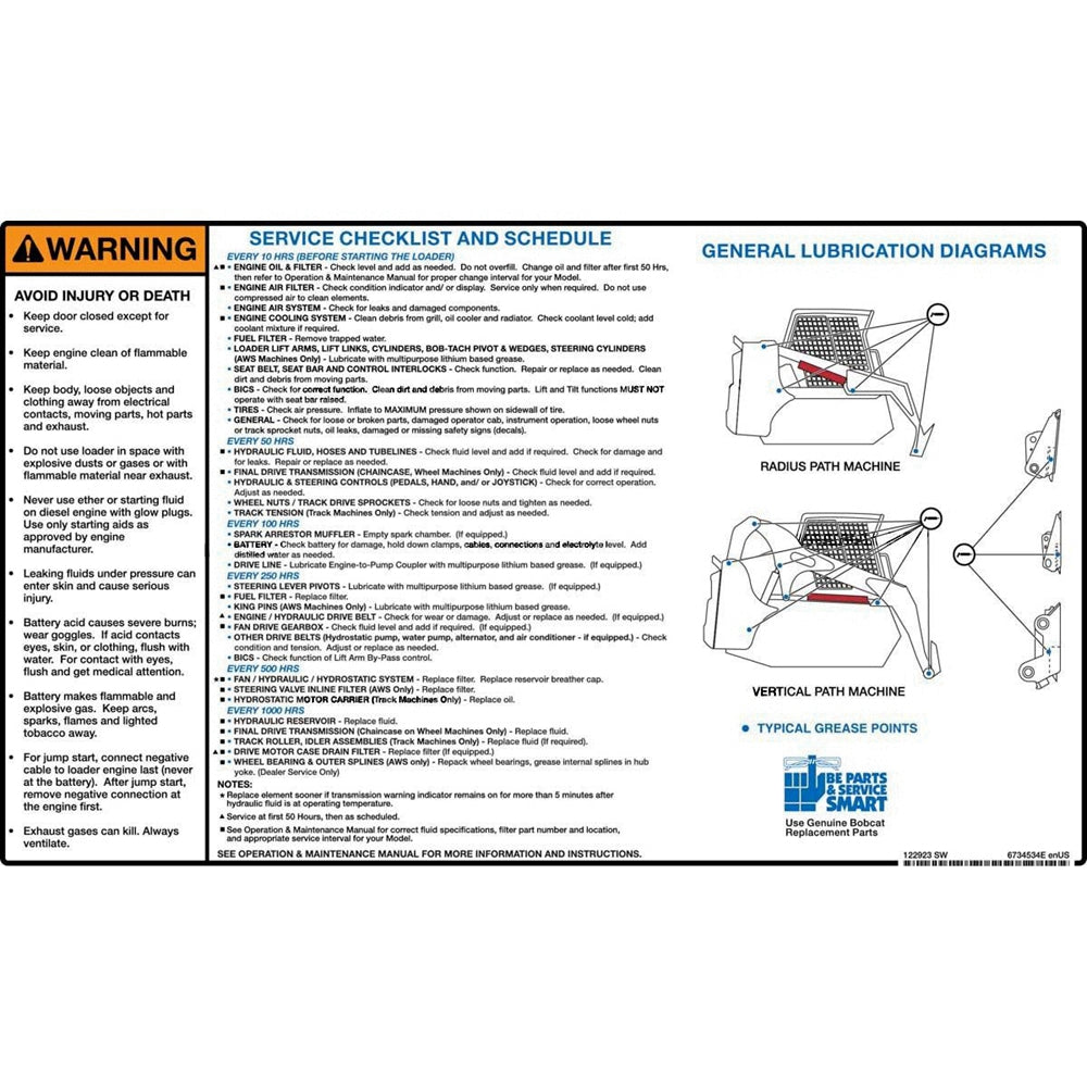 Part No. 6734534 Service Decal Fit For Bobcat