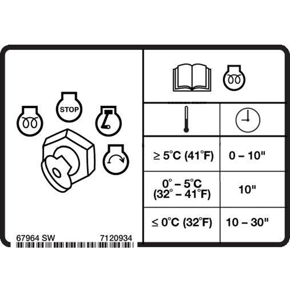 Part No. 7120934 Preheat Decal for Excavators