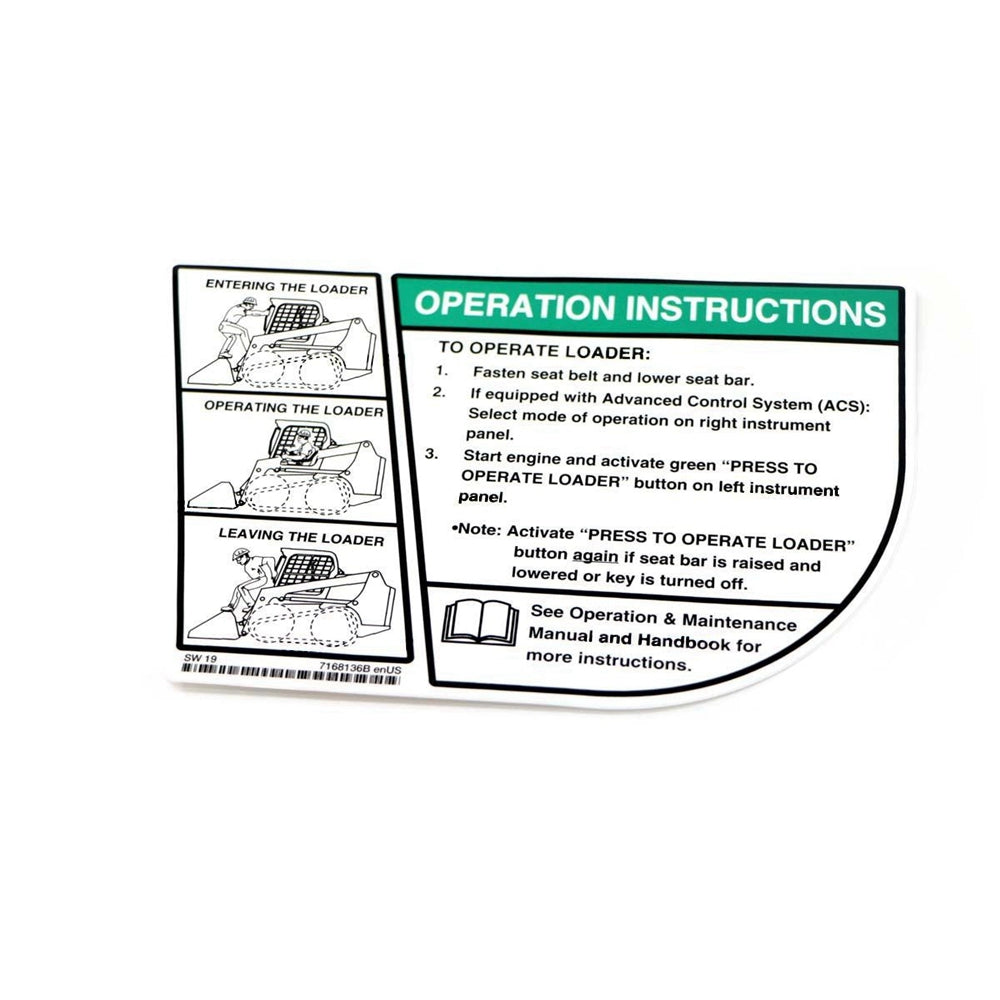 Part No. 7168136 Operation Decal for Loaders