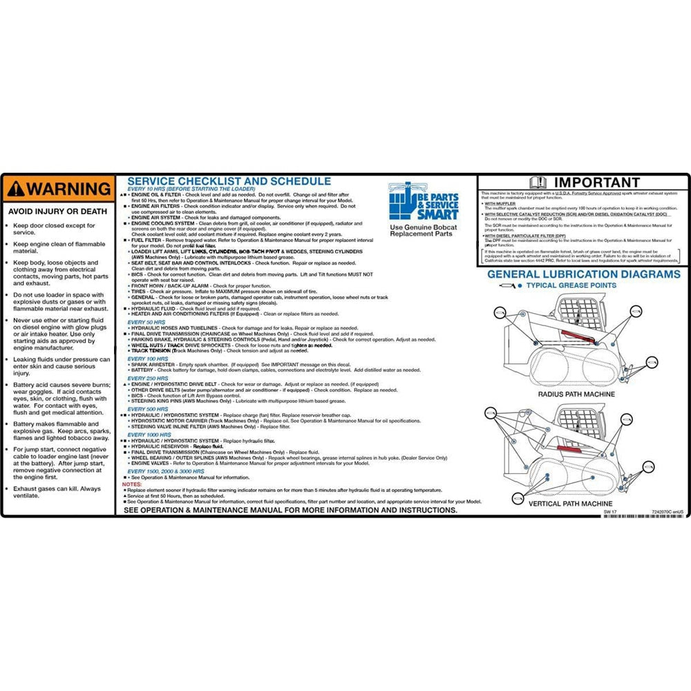 Part No. 7242070 Service Decal Fit For Bobcat