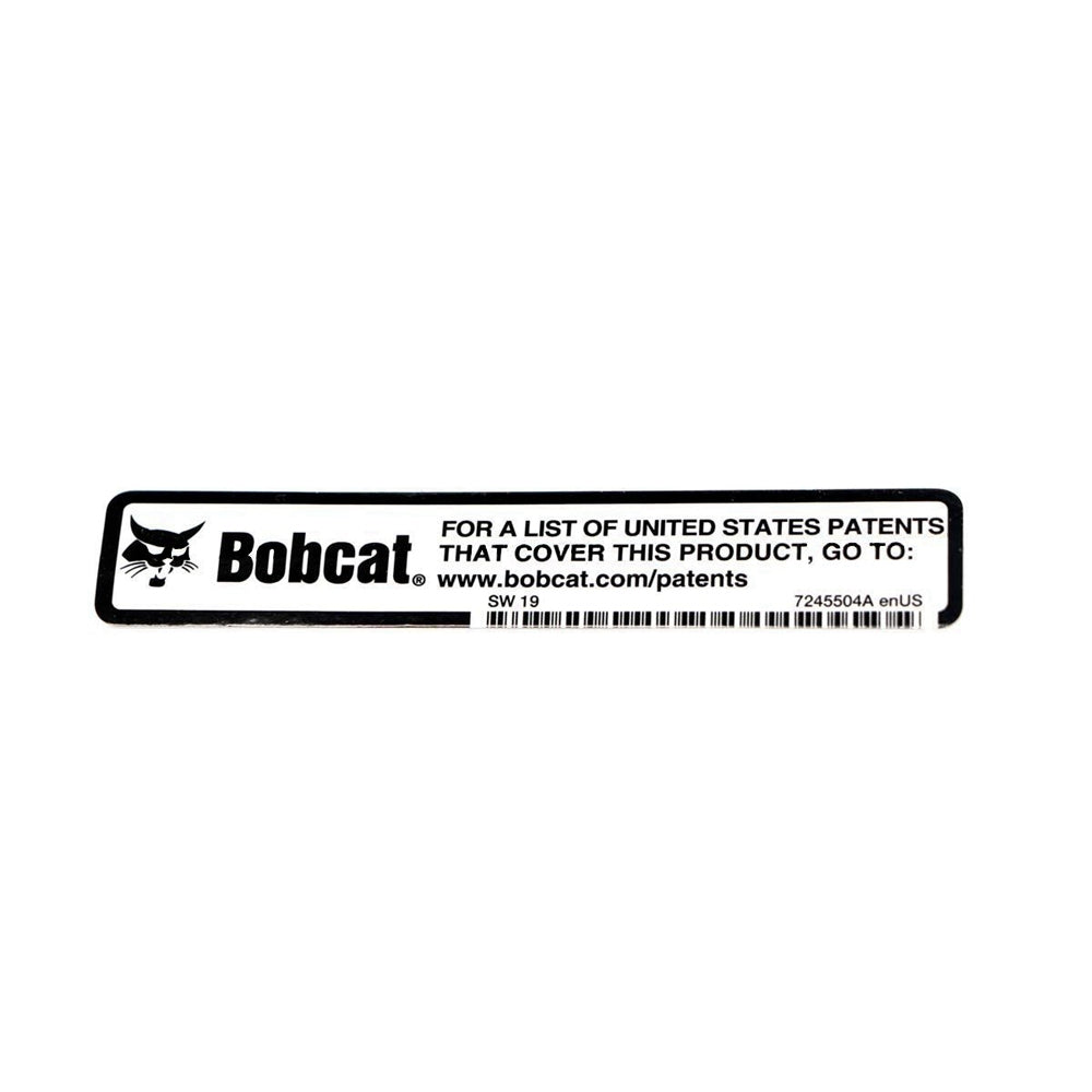 Part No. 7245504 Patent Decal for Bobcat Equipment