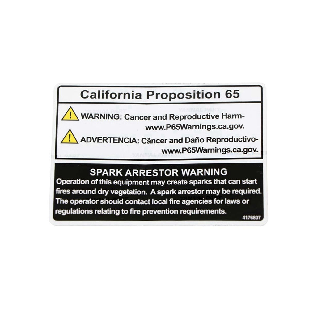 Part No. 4176807 Prop 65 Decal For ZT Zero-Turn Ride-On Mowers