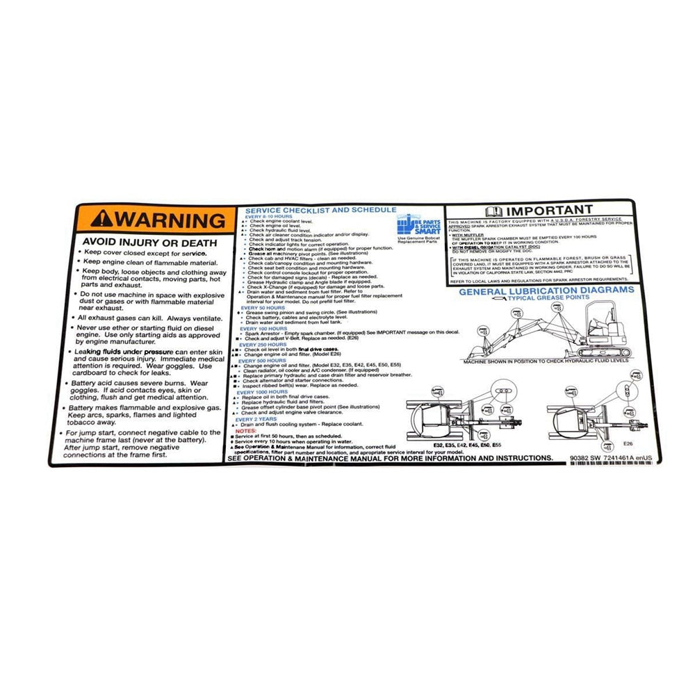 Part No. 7241461 Service Decal for Excavators