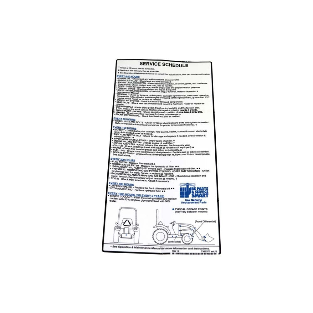 Part No. 7386377 Service Schedule Decal for Tractors