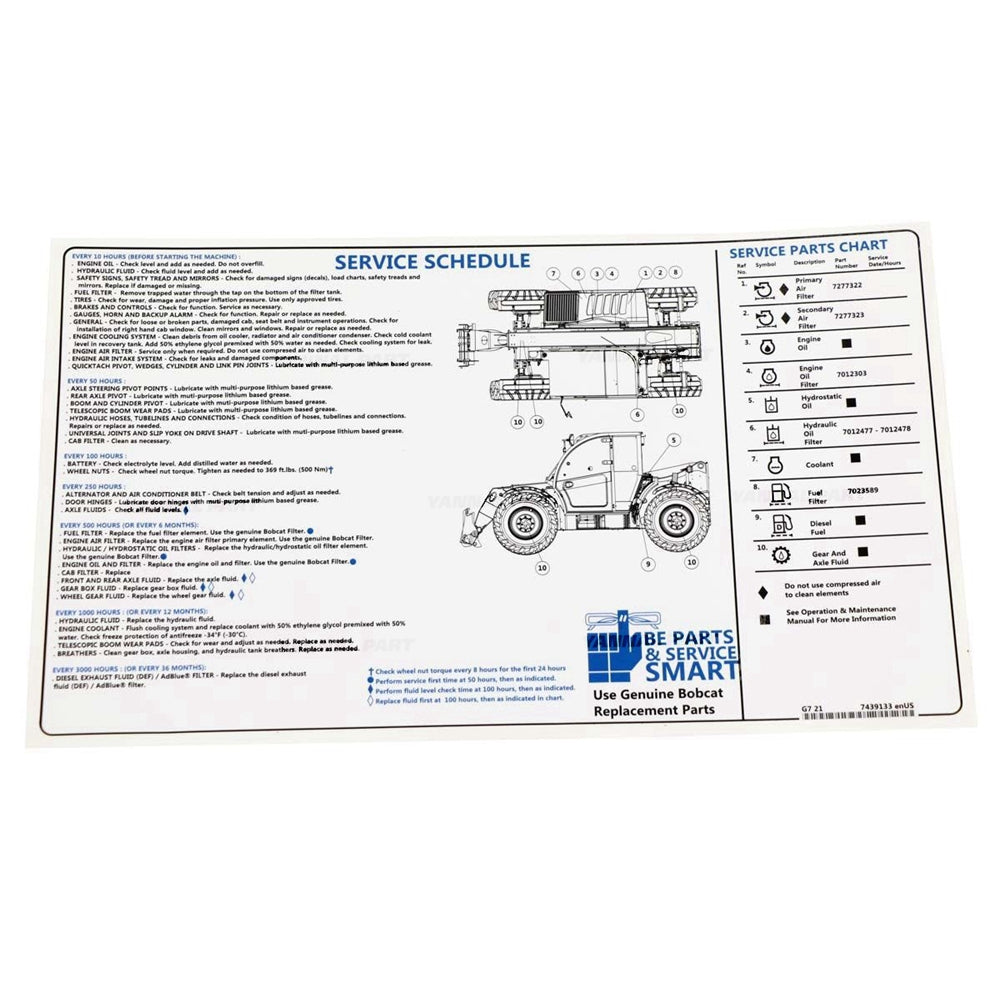 Part No. 7439133 Service Decal for Telehandlers and Versahandlers