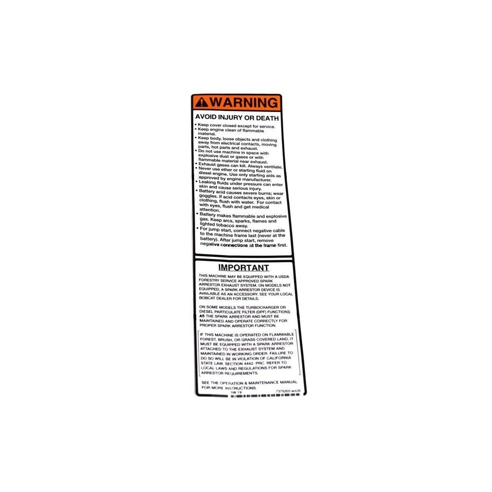 Part No. 7375203 Warning Decal for Tractors