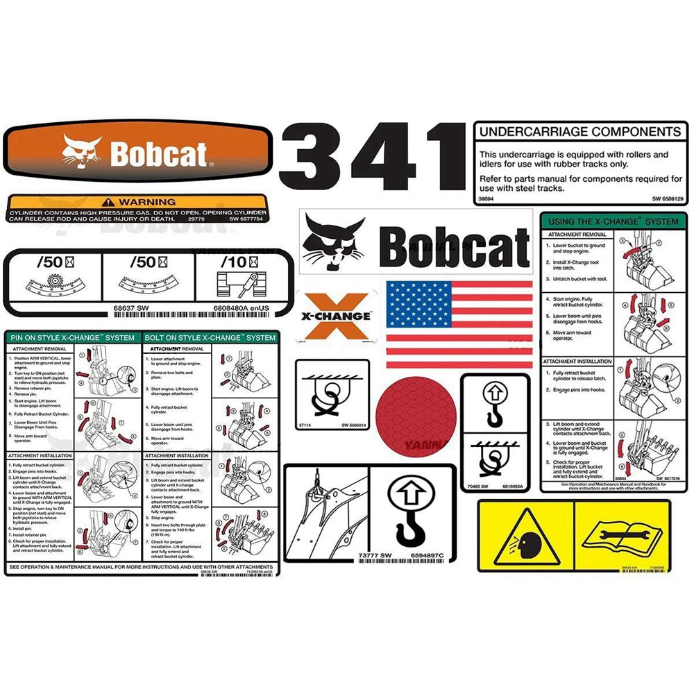 Part No. 6986666 337, 341 Model Internal and External Decal Kit for Excavators