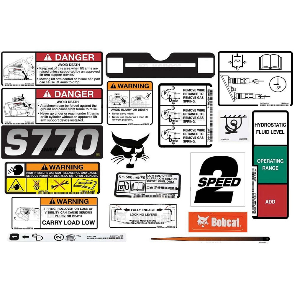 Part No. 6990149 S770 Model Internal and External Decal Kit for Skid Steer Loaders