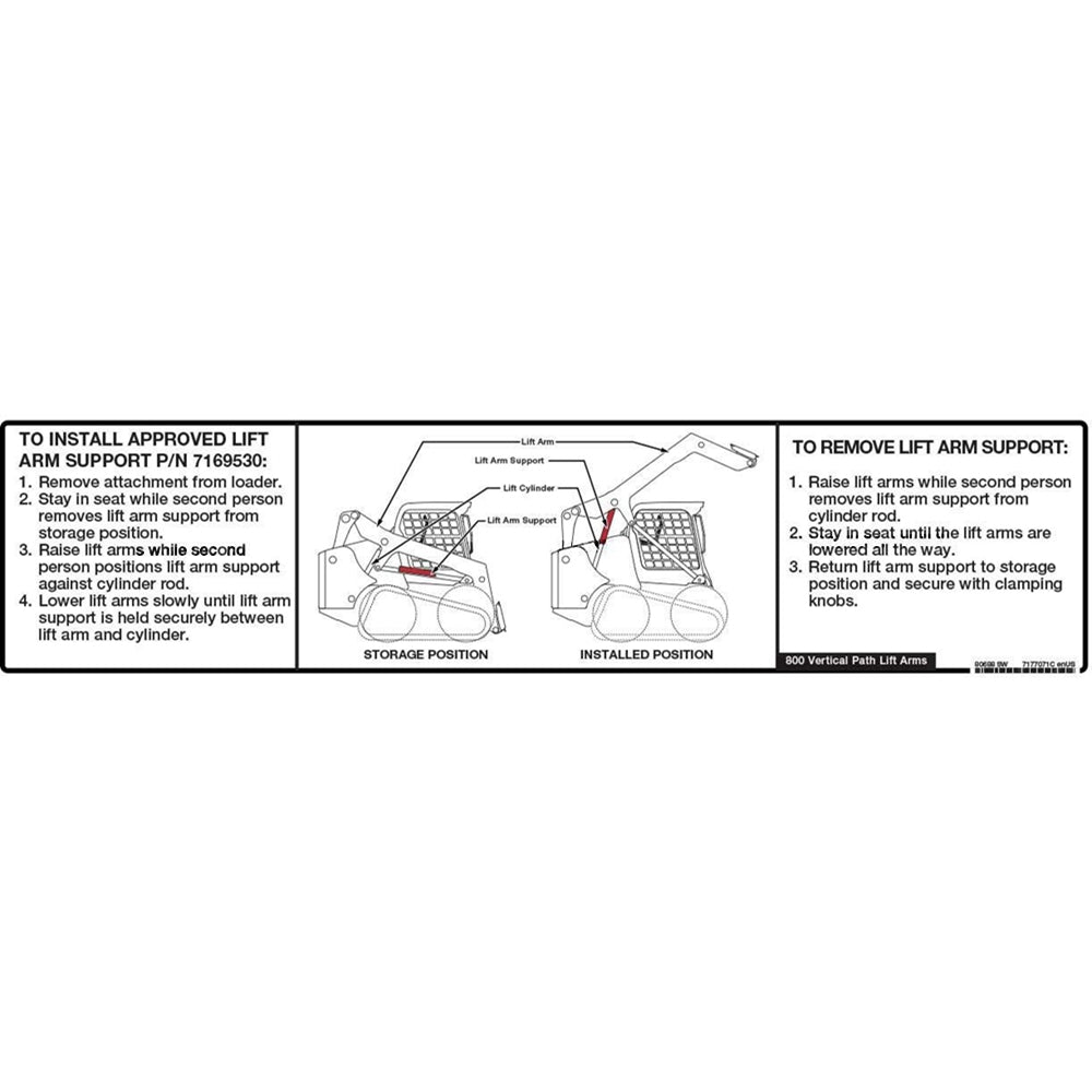 Part No. 7177071 Lift Arm Support Instructions Decal for Loaders