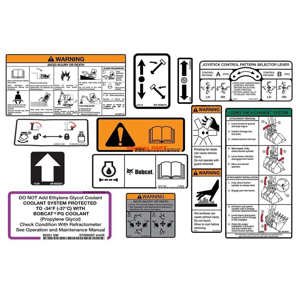 Part No. 6986664 325, 328 Model Internal and External Decal Kit for Excavators