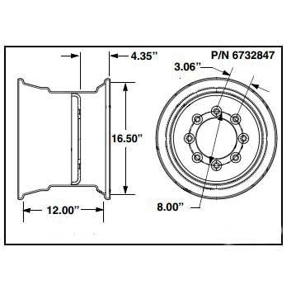 Part No. 6732847 Wheel Rim,16.5 X 12 X 8 Fit For Bobcat