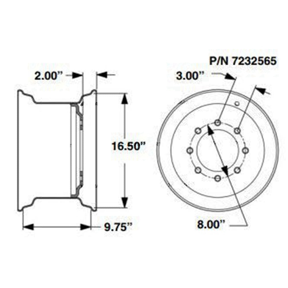 Part No. 7232565 Standard Wheel Rim, 16.5 x 9.75, 2 Offset Fit For Bobcat