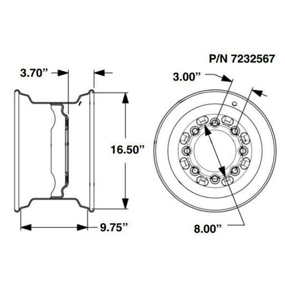 Part No. 7232567 Standard Wheel Rim, 16.5 x 9.75, 3.7 Offset Fit For Bobcat