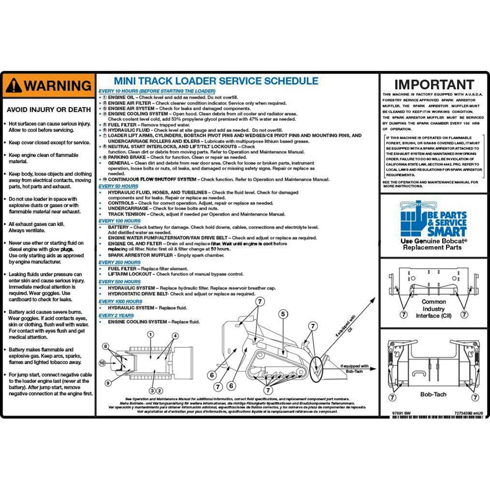 Part No. 7273439 Service Decal for Mini Track Loaders
