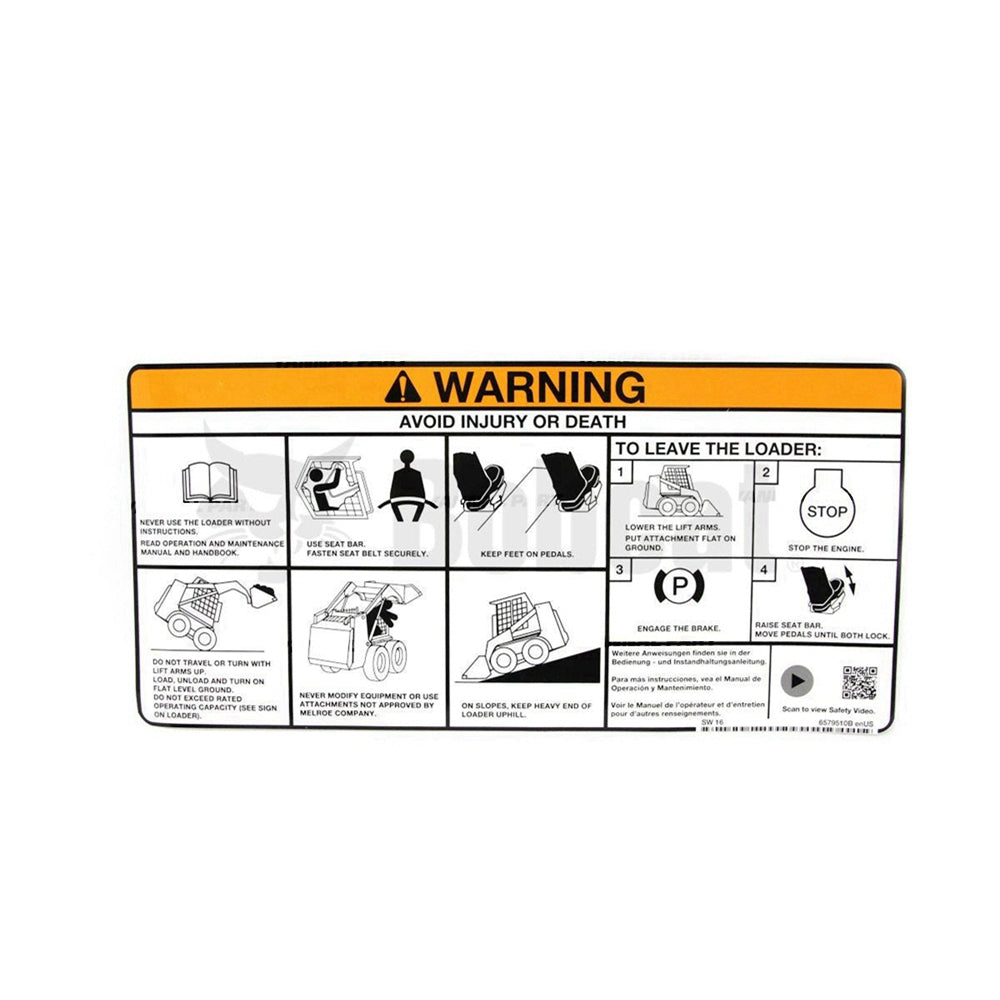 Part No. 6579510 Warning Decal Fit For Bobcat