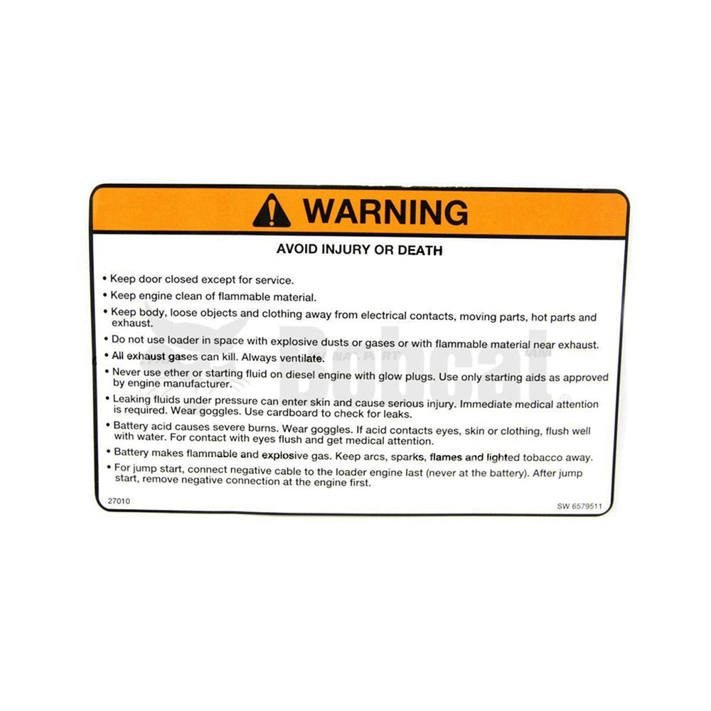 Part No. 6579511 Warning Decal Fit For Bobcat