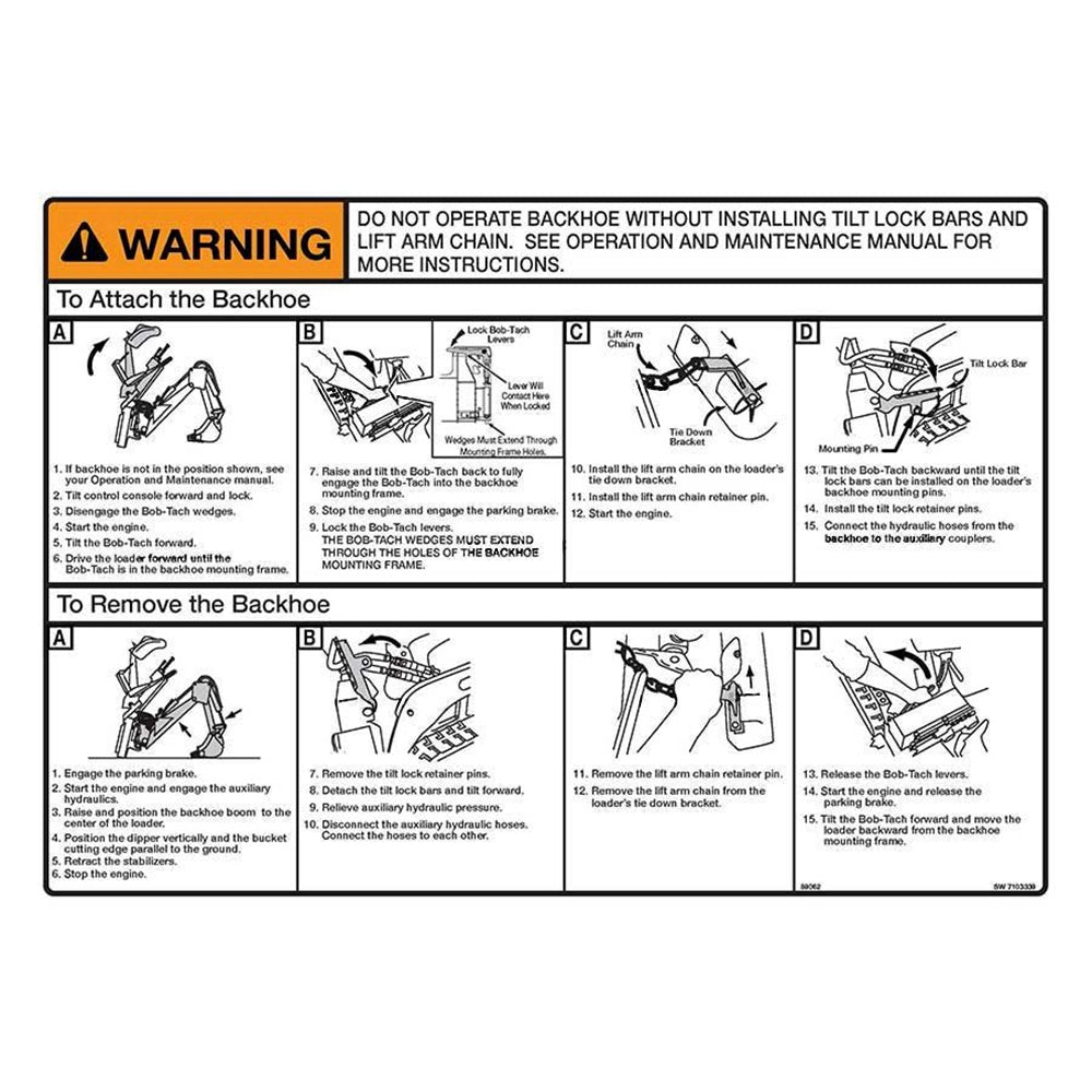Part No. 7103339 Warning Decal for Backhoe