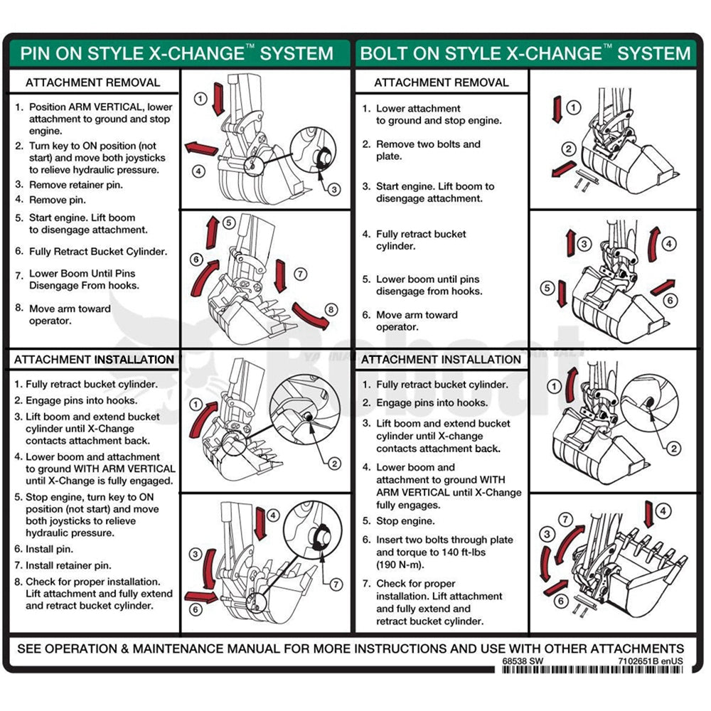 Part No. 7102651 X-Change Instructions Decal Fit For Bobcat