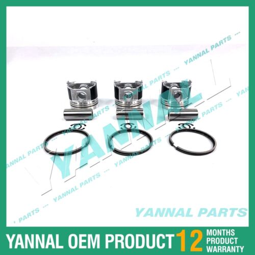 3 PCS Piston With Piston Ring 0.5mm For Yanmar 3TNE74 (Flat Bottom)